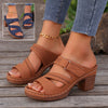 Square-heeled Peep-toe Slides Shoes Summer Casual Chunky Heel Sandals Solid Color Slippers